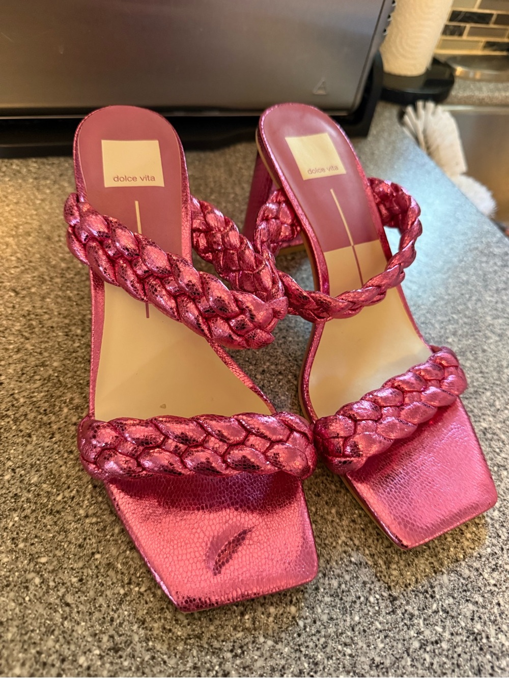 Dolce Vita Metallic Fuchsia Braided Strap Heels